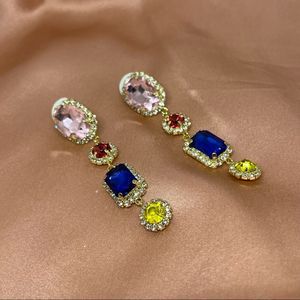 NWT Multicolor Gems Gold Dangle Earring 925 Silver Prong